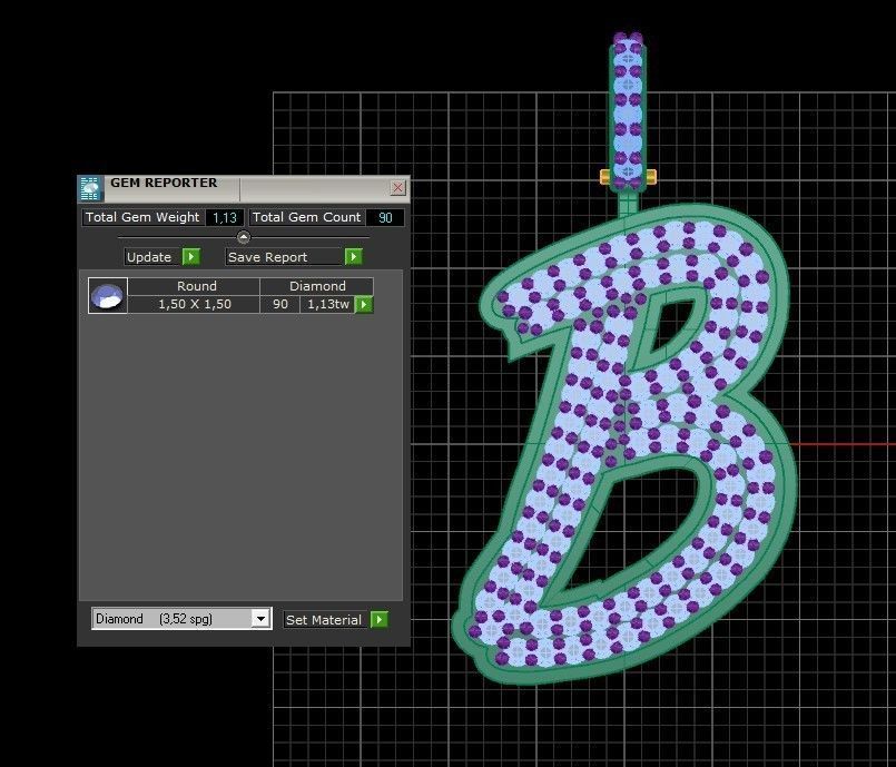 Model 822 Initial B Diamond Letter Pendant 3D print model_10