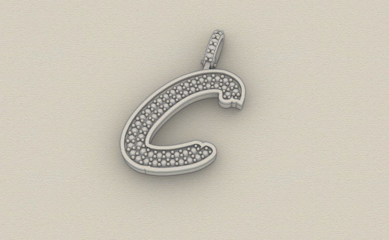 Model 823 Initial C Diamond Letter Pendant 3D print model_8
