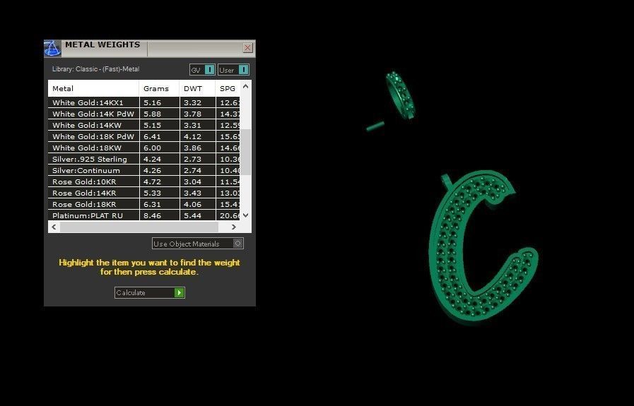 Model 823 Initial C Diamond Letter Pendant 3D print model_12