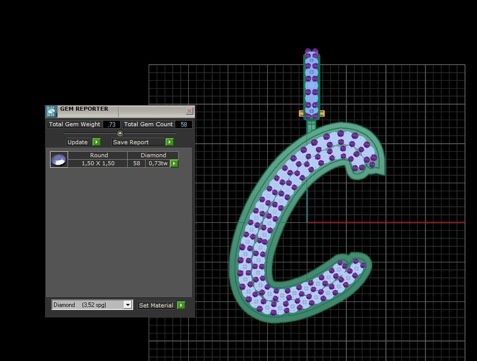 Model 823 Initial C Diamond Letter Pendant 3D print model_10
