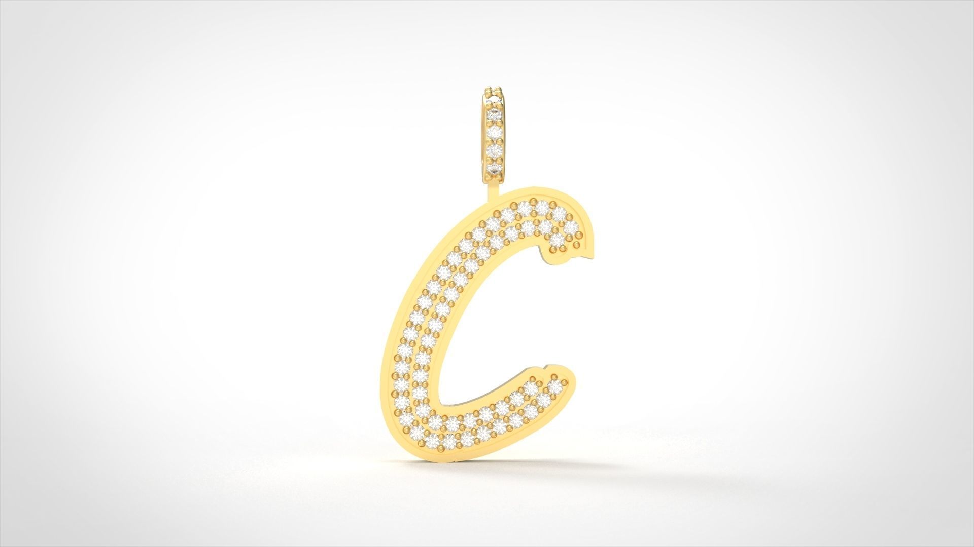 Model 823 Initial C Diamond Letter Pendant 3D print model_2