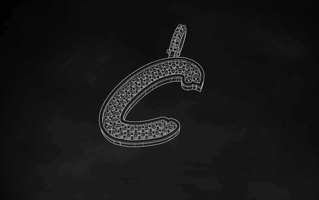 Model 823 Initial C Diamond Letter Pendant 3D print model_9