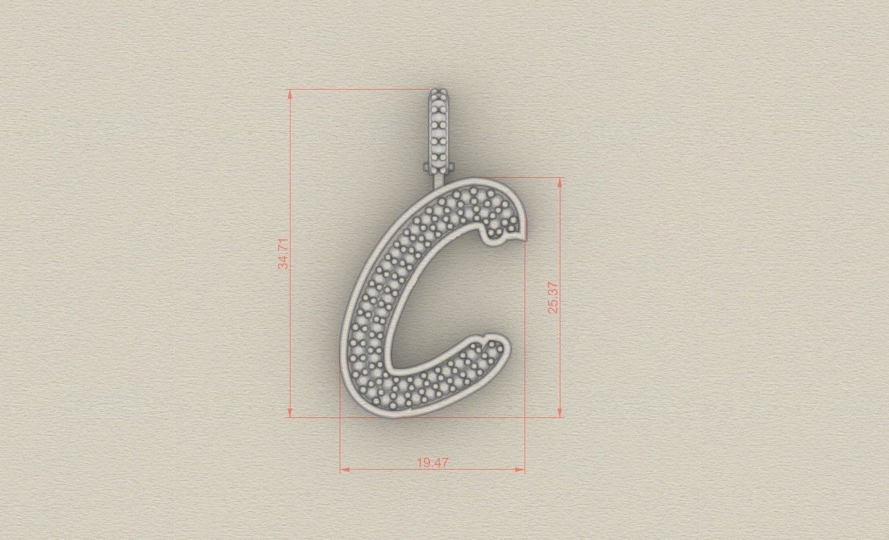 Model 823 Initial C Diamond Letter Pendant 3D print model_6