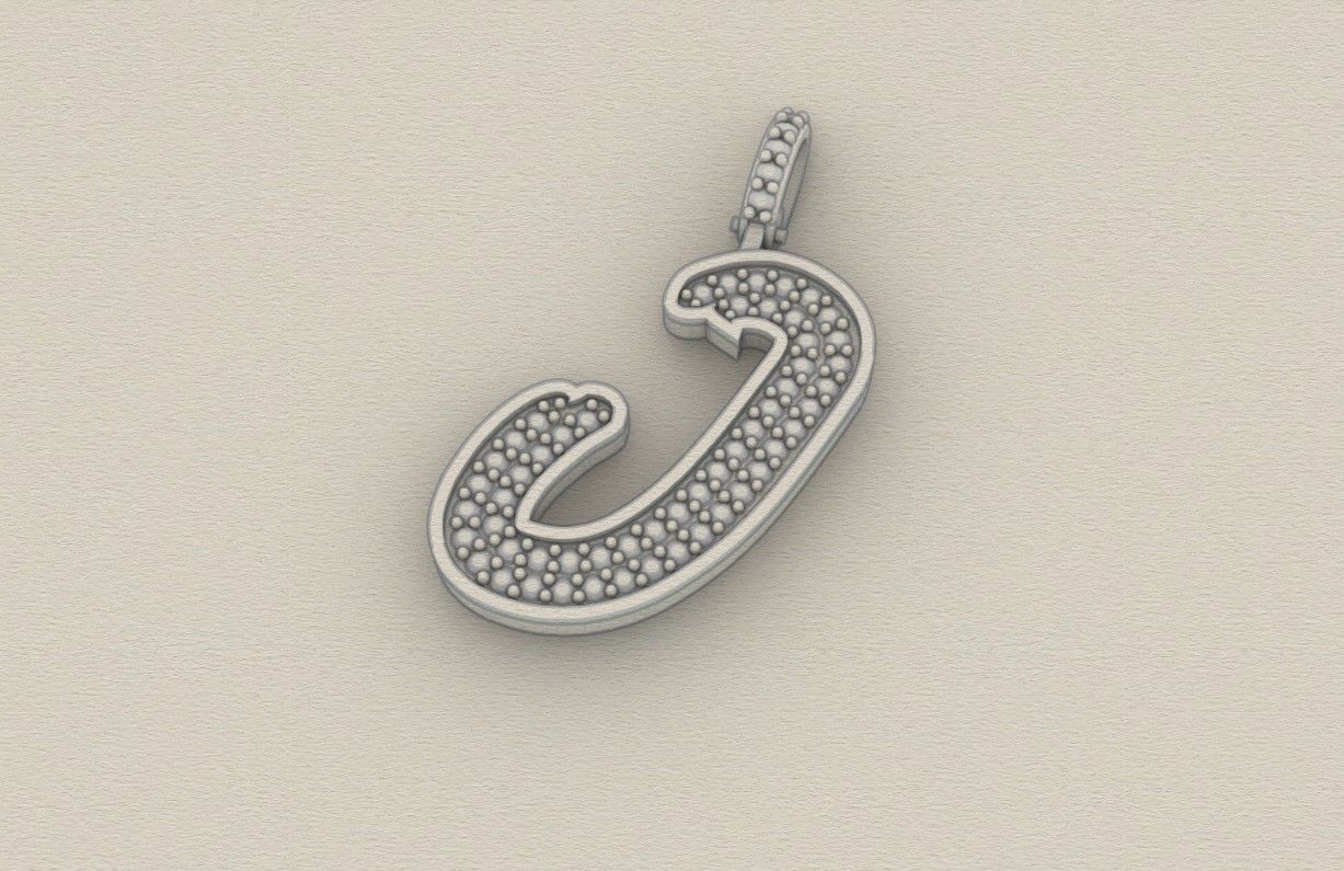 Model 830 Initial J Diamond Letter Pendant 3D print model_8
