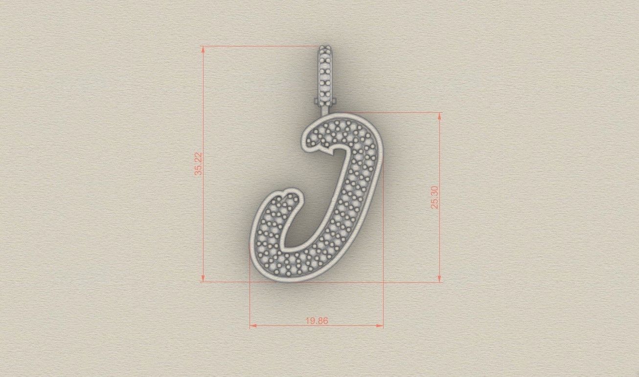 Model 830 Initial J Diamond Letter Pendant 3D print model_5