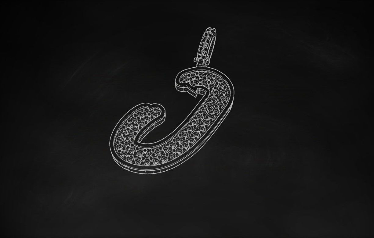 Model 830 Initial J Diamond Letter Pendant 3D print model_9