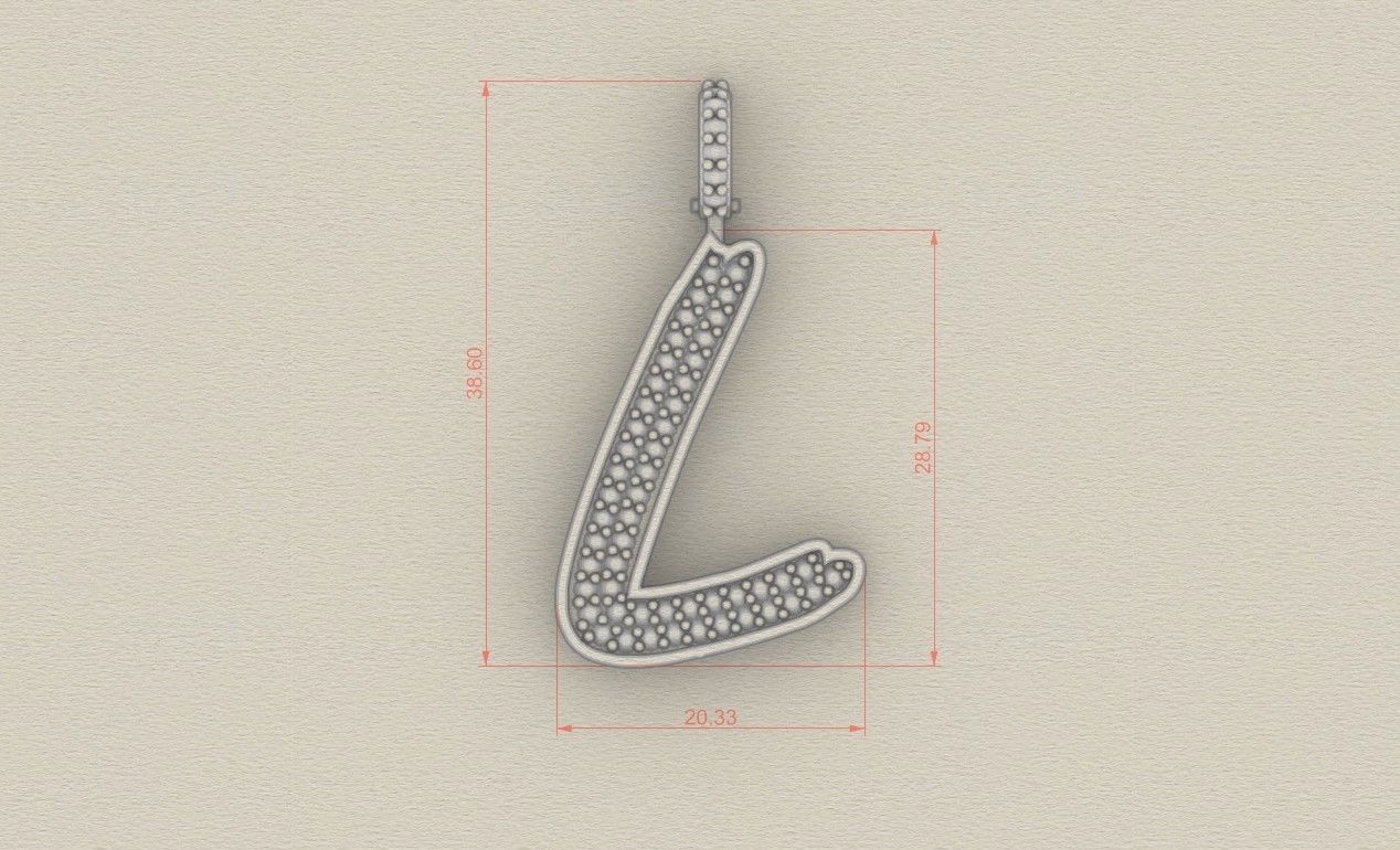 Model 832 Initial L Diamond Letter Pendant 3D print model_5