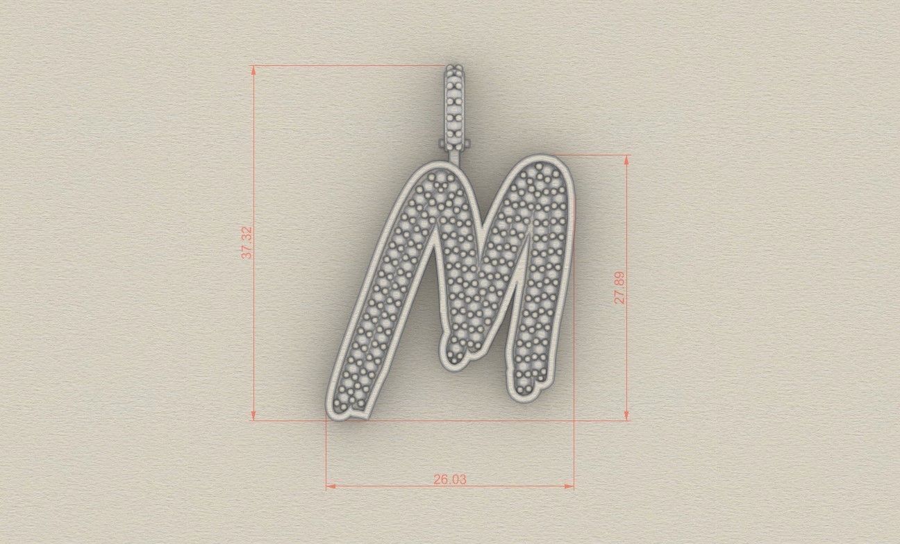 Model 833 Initial M Diamond Letter Pendant 3D print model_5