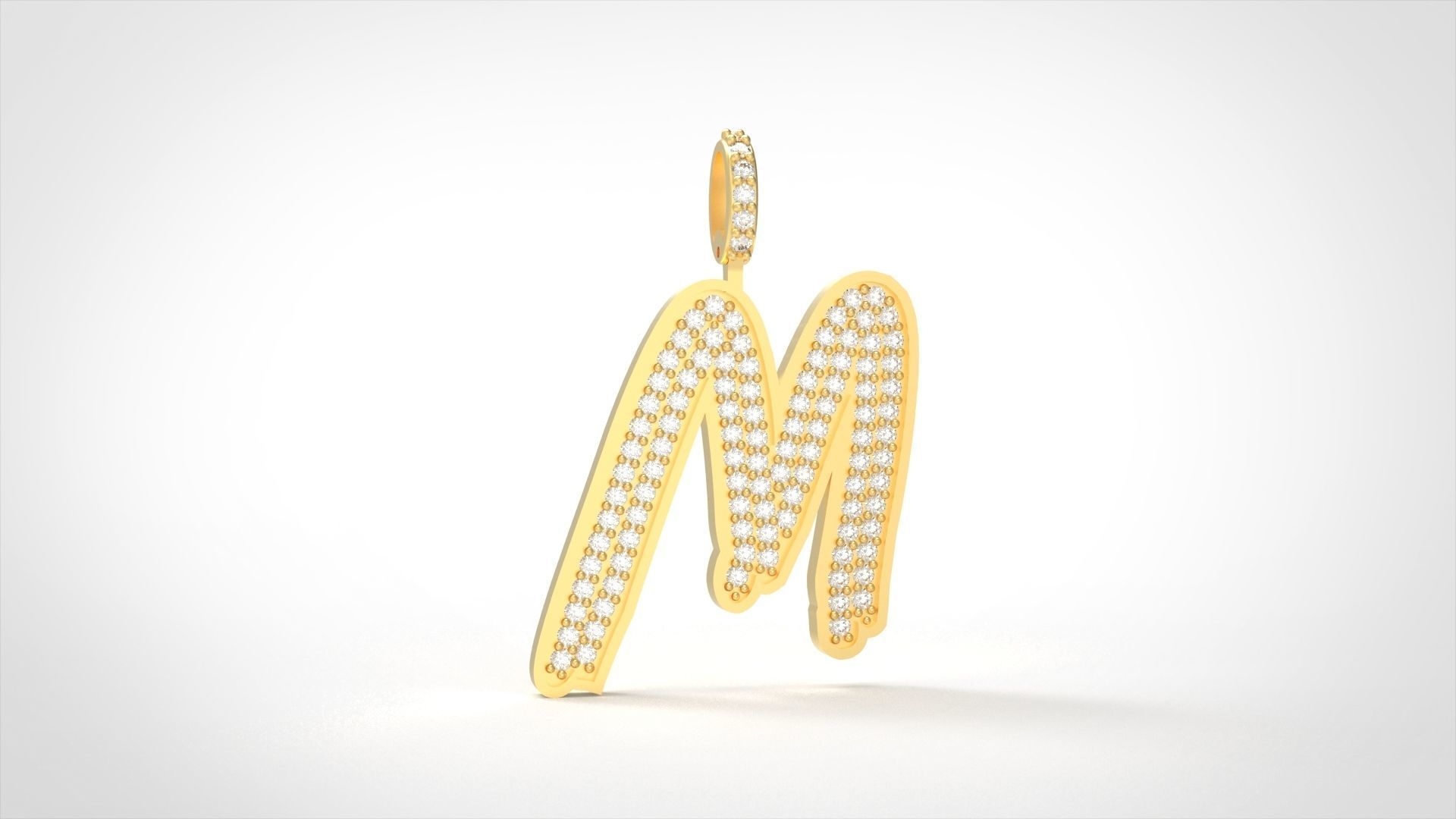 Model 833 Initial M Diamond Letter Pendant 3D print model_1