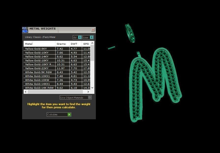 Model 833 Initial M Diamond Letter Pendant 3D print model_11