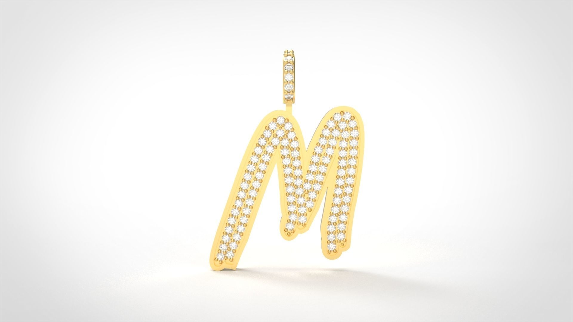 Model 833 Initial M Diamond Letter Pendant 3D print model_2