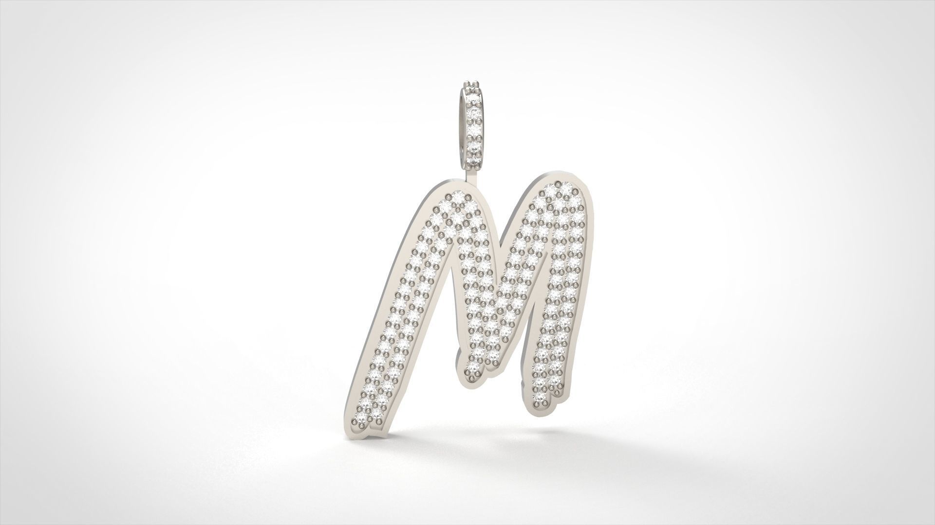 Model 833 Initial M Diamond Letter Pendant 3D print model_4