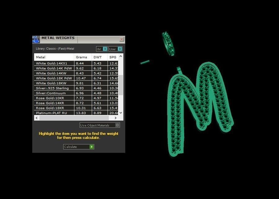 Model 833 Initial M Diamond Letter Pendant 3D print model_12