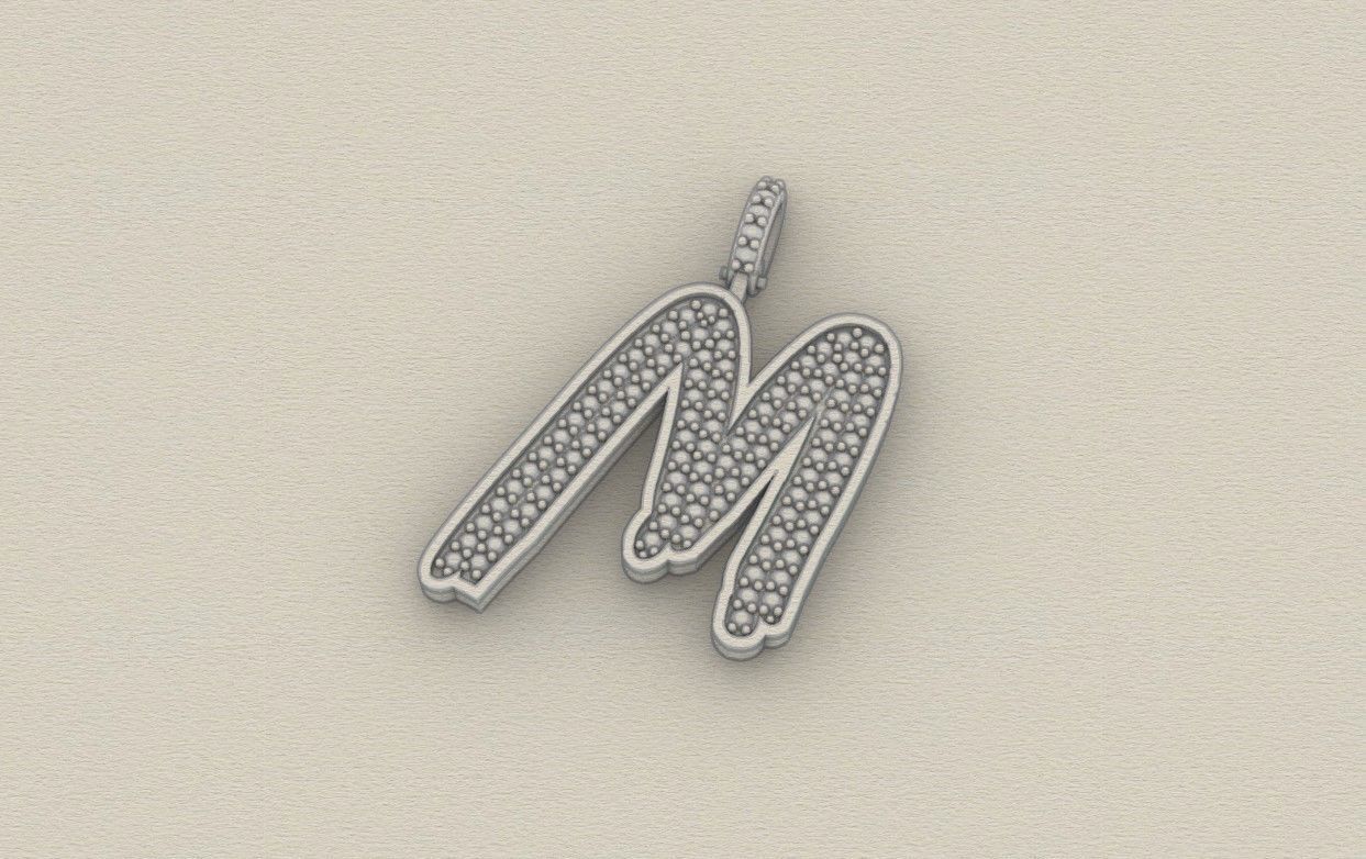 Model 833 Initial M Diamond Letter Pendant 3D print model_8