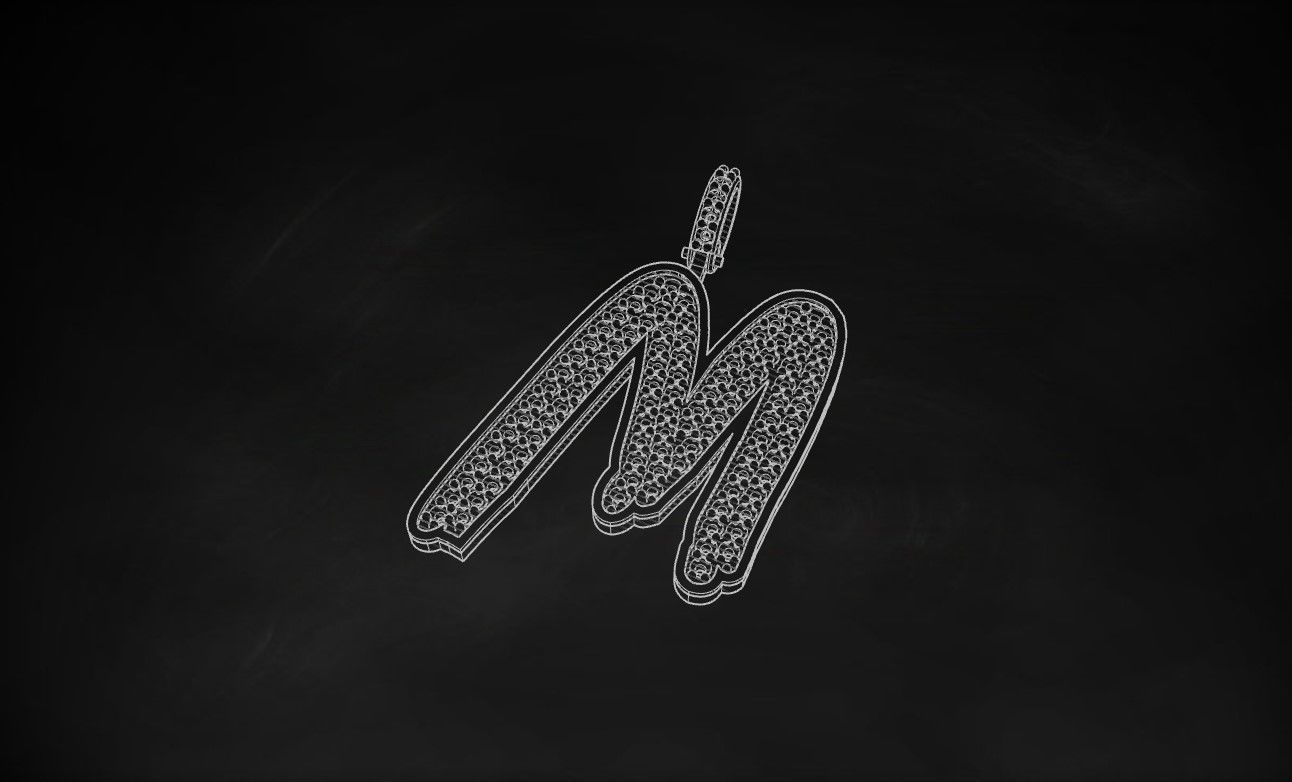 Model 833 Initial M Diamond Letter Pendant 3D print model_10