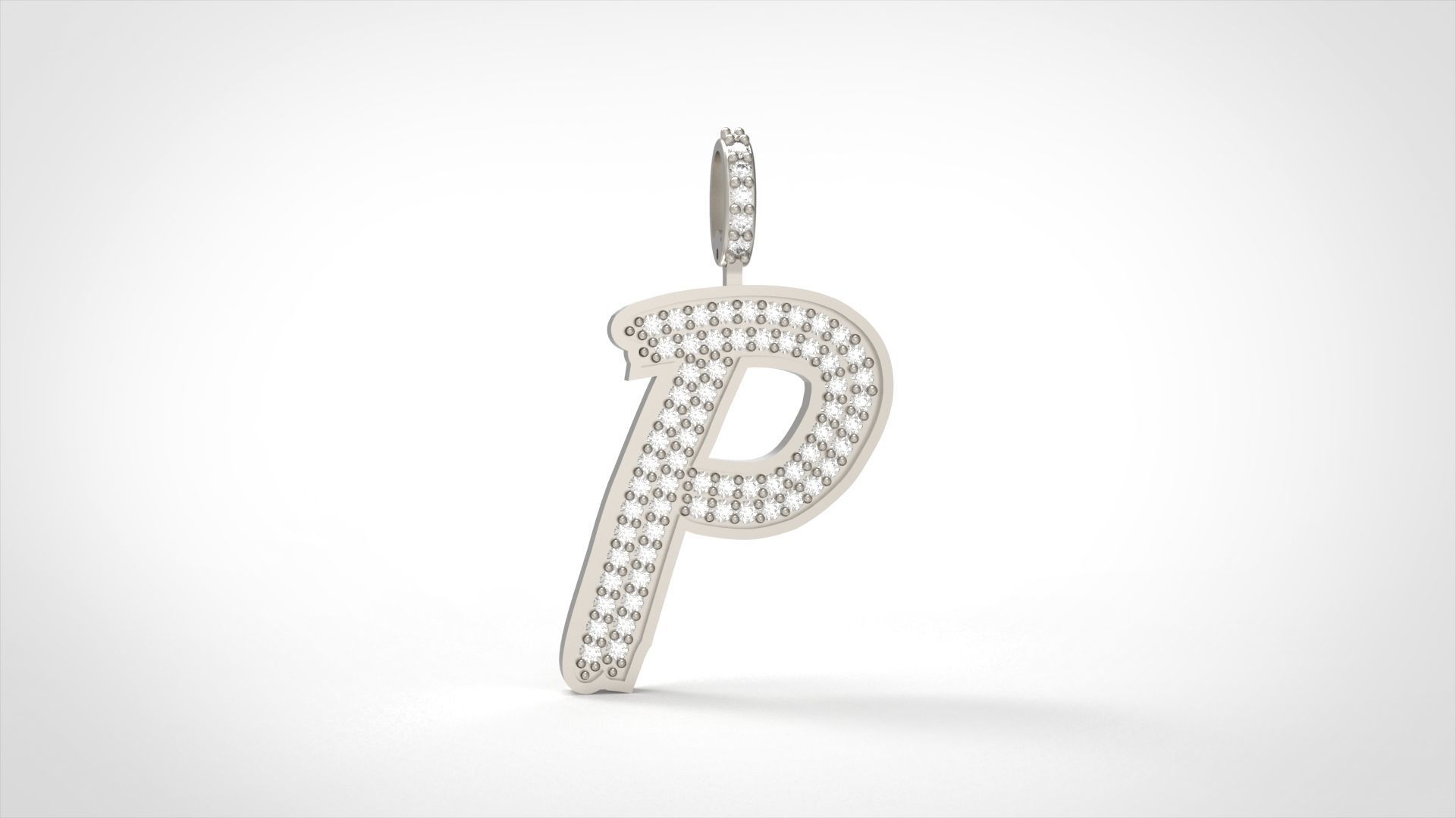 Model 836 Initial P Diamond Letter Pendant 3D print model_4