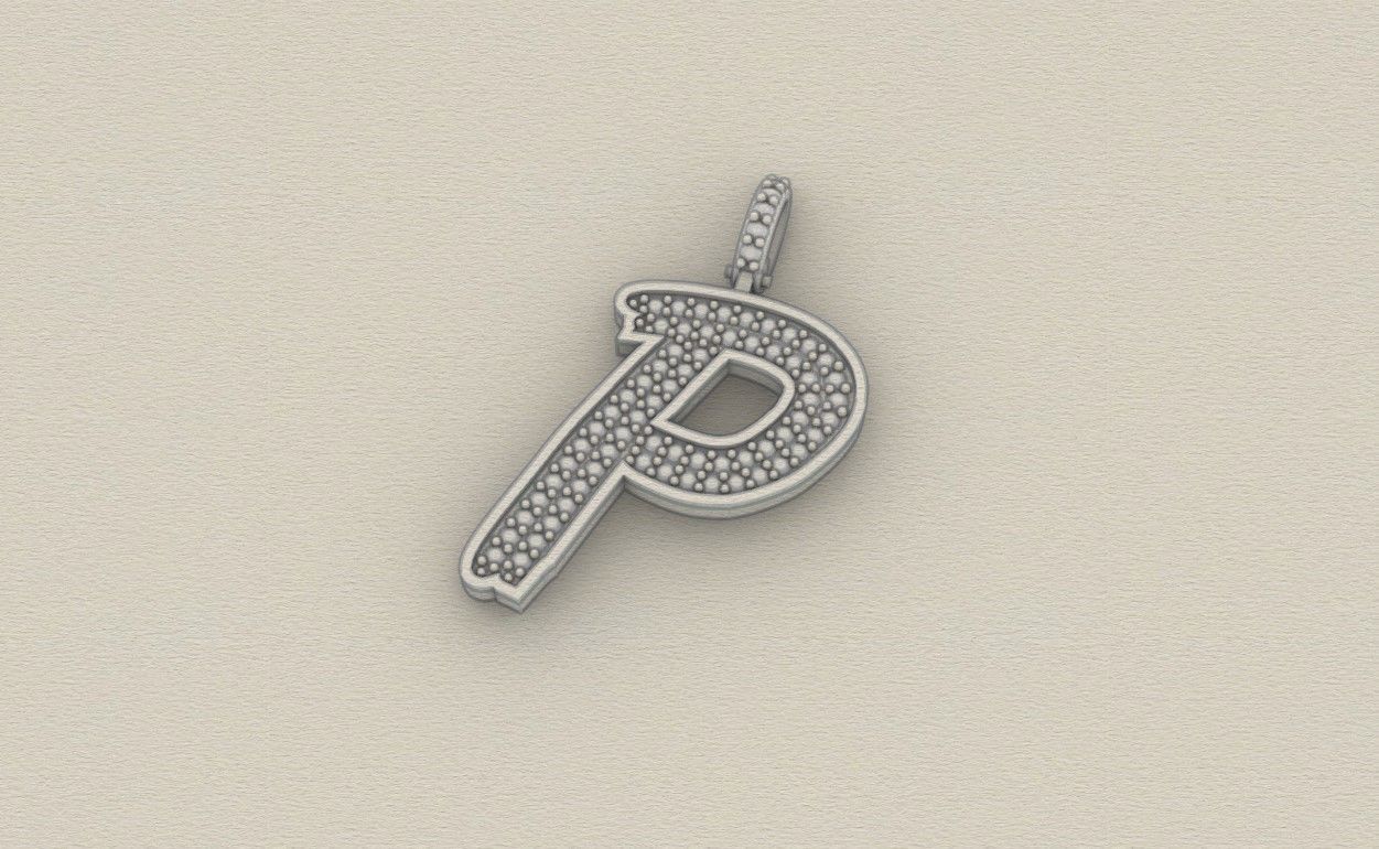 Model 836 Initial P Diamond Letter Pendant 3D print model_8