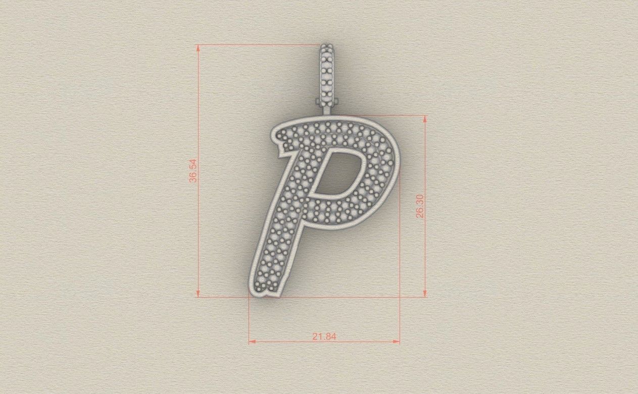 Model 836 Initial P Diamond Letter Pendant 3D print model_5