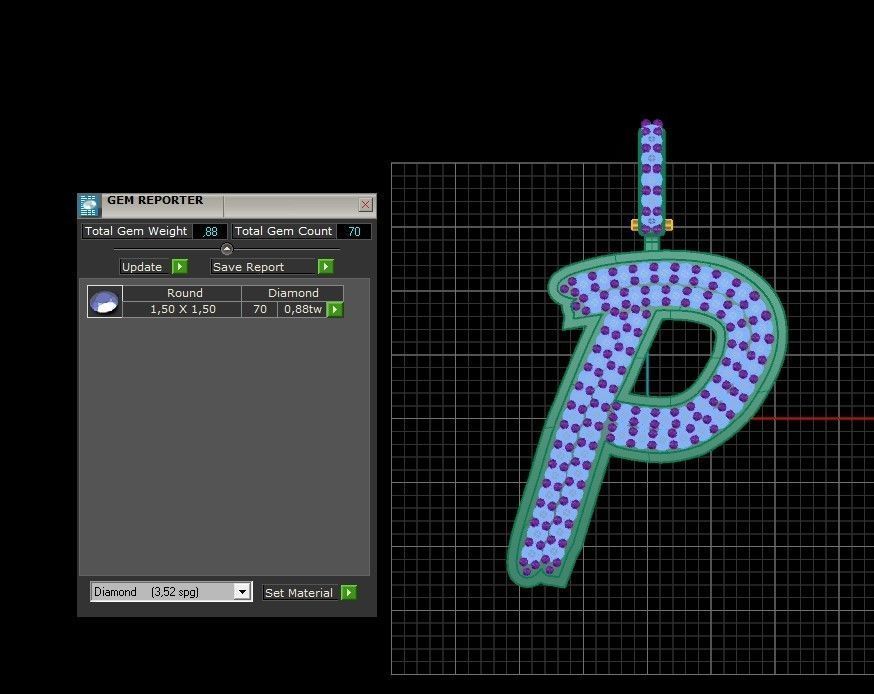 Model 836 Initial P Diamond Letter Pendant 3D print model_10
