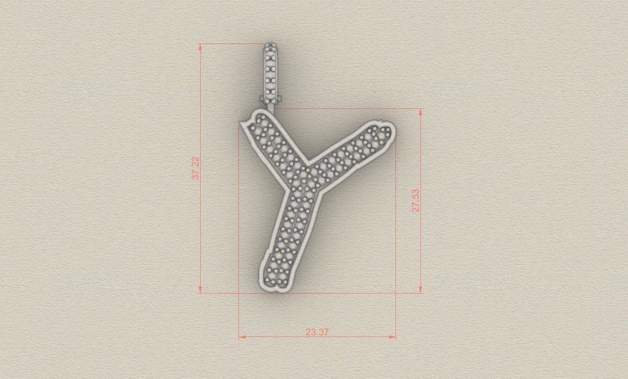 Model 842 Initial Y Diamond Letter Pendant 3D print model_5