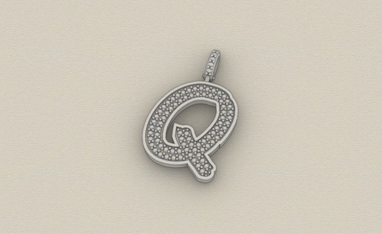 Model 844 Initial Q Diamond Letter Pendant 3D print model_8