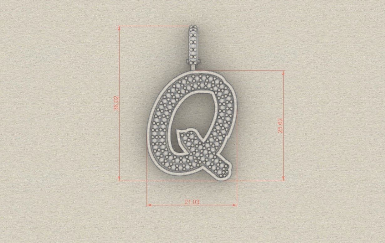 Model 844 Initial Q Diamond Letter Pendant 3D print model_6