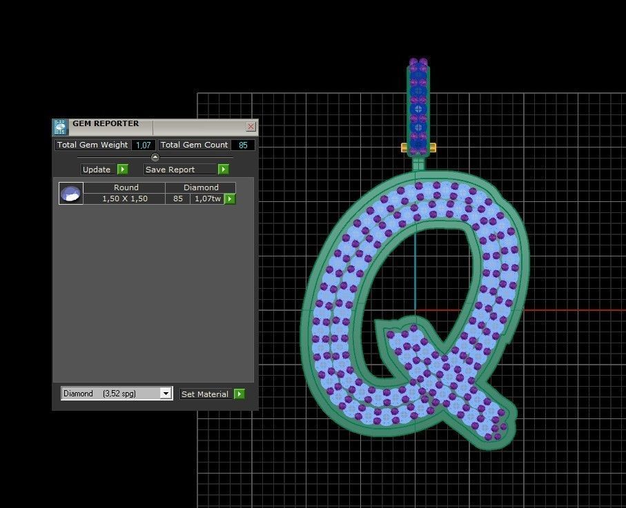 Model 844 Initial Q Diamond Letter Pendant 3D print model_10