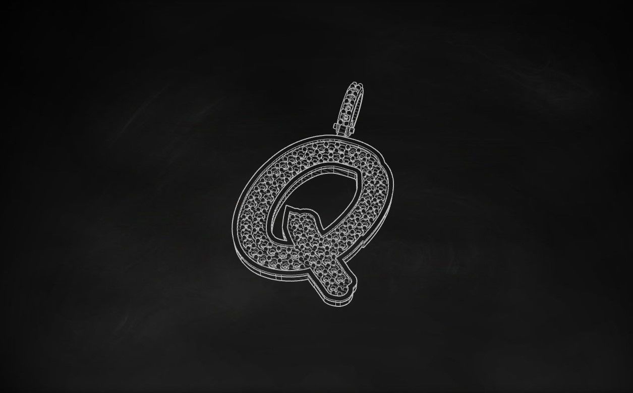 Model 844 Initial Q Diamond Letter Pendant 3D print model_9
