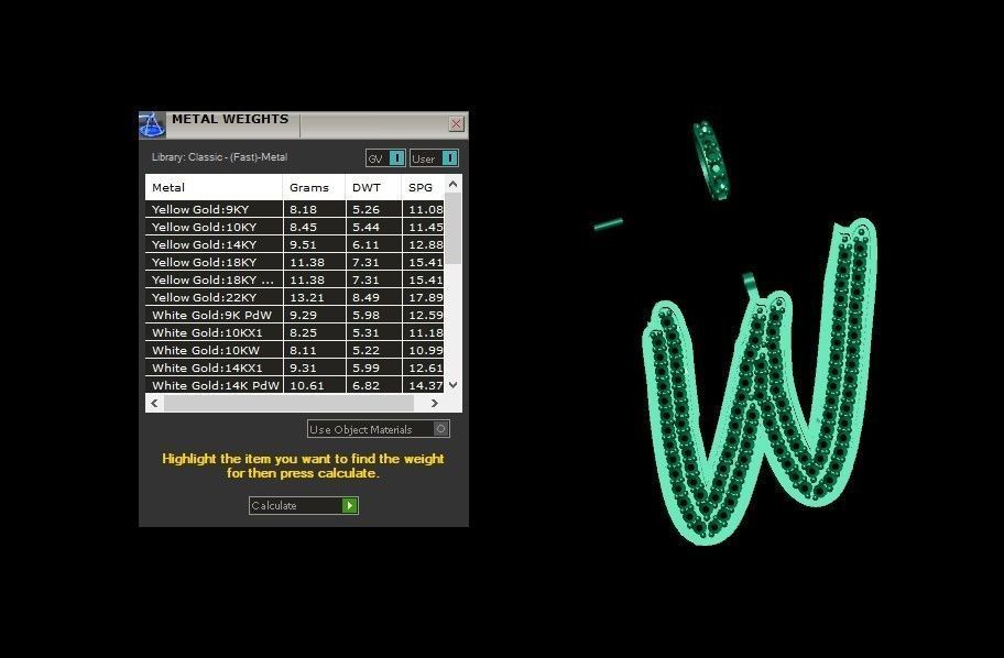 Model 845 Initial W Diamond Letter Pendant 3D print model_11