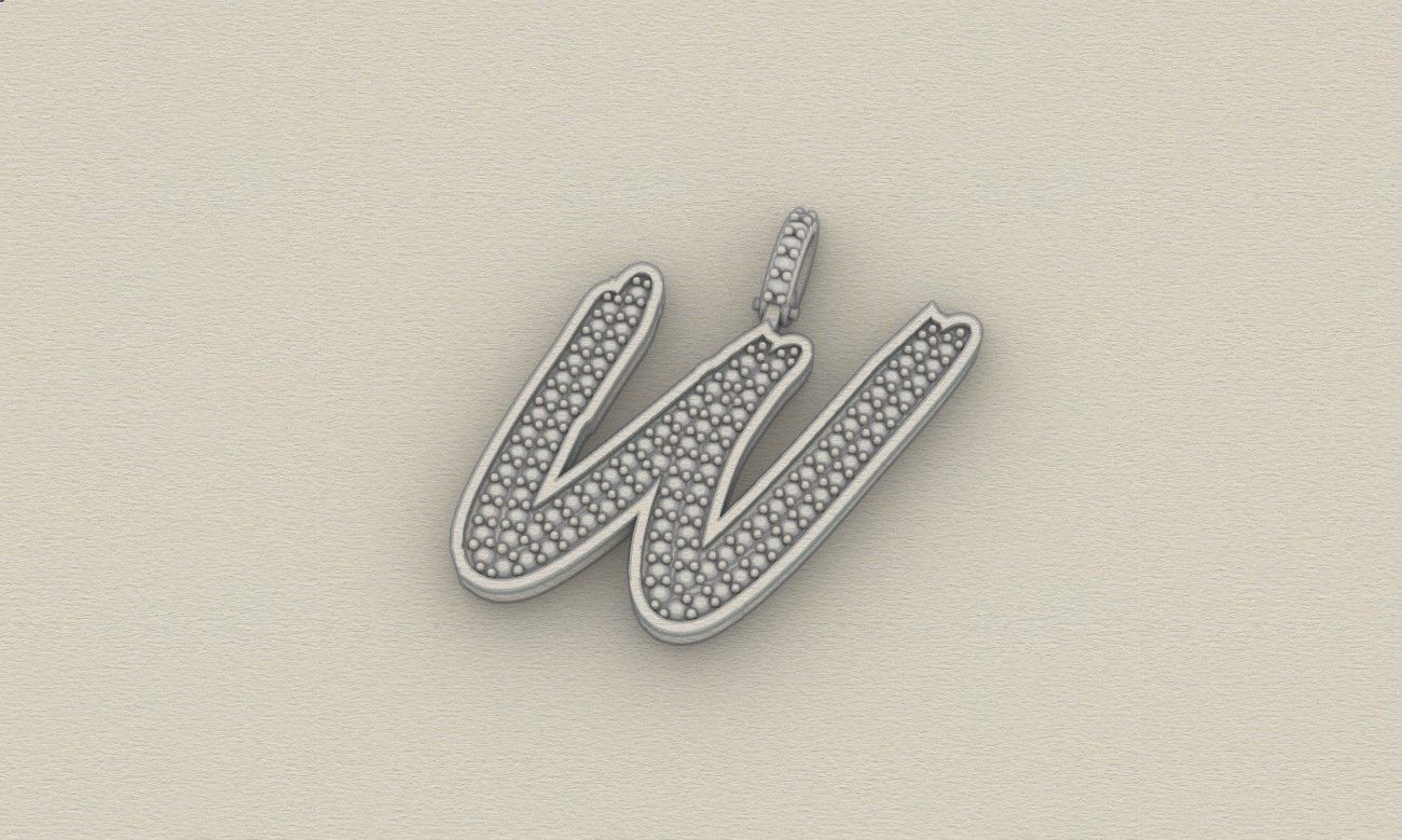 Model 845 Initial W Diamond Letter Pendant 3D print model_8