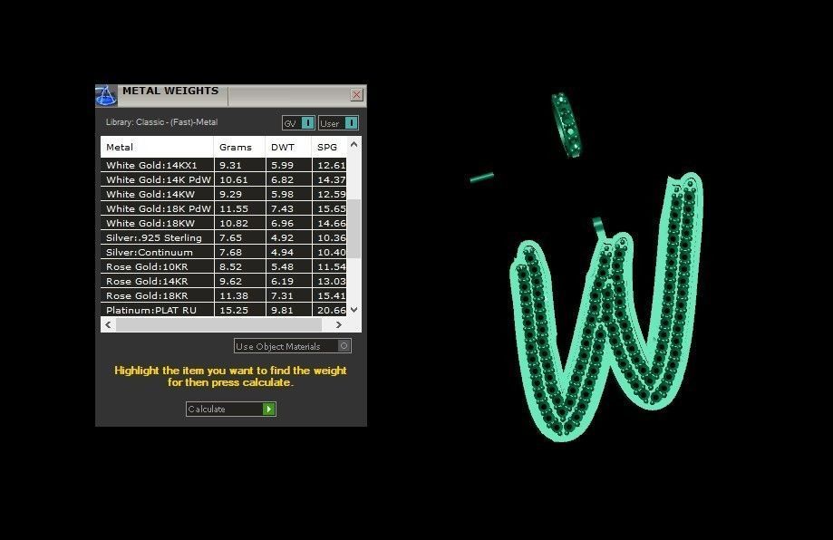 Model 845 Initial W Diamond Letter Pendant 3D print model_12