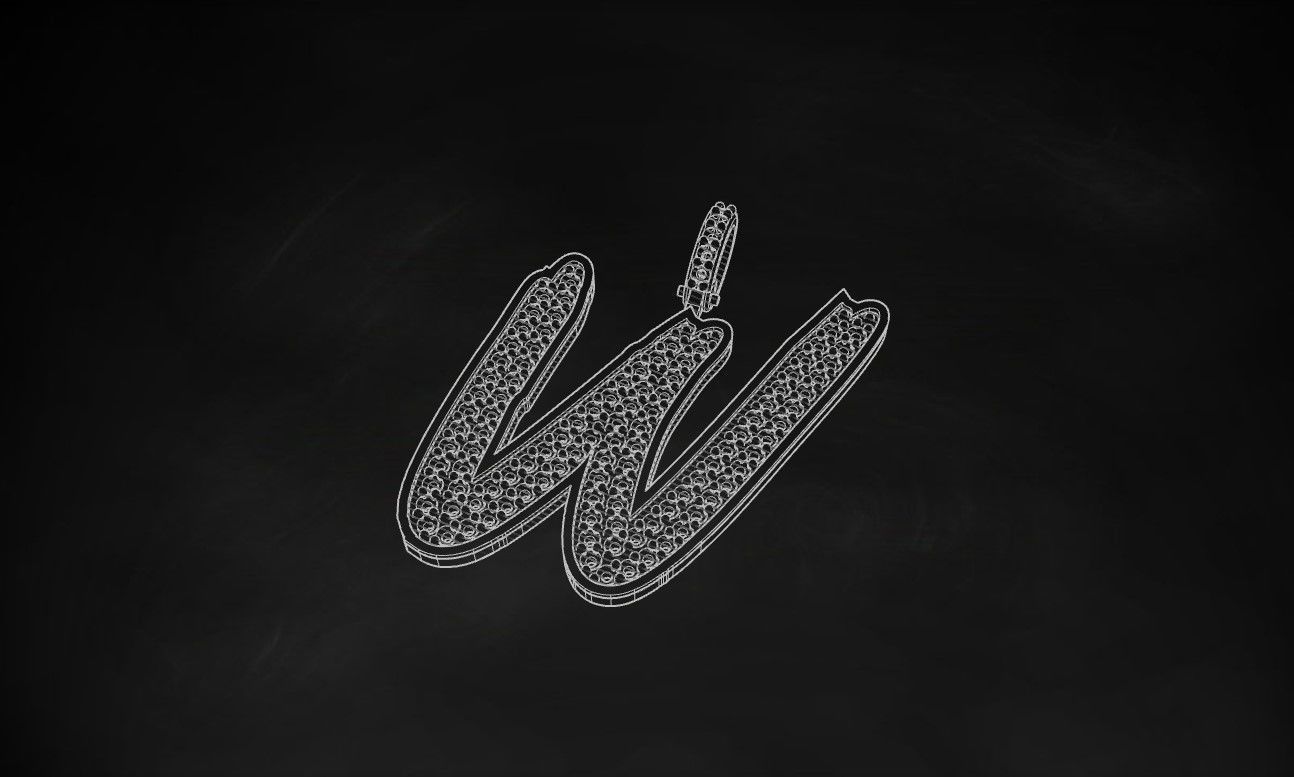 Model 845 Initial W Diamond Letter Pendant 3D print model_9