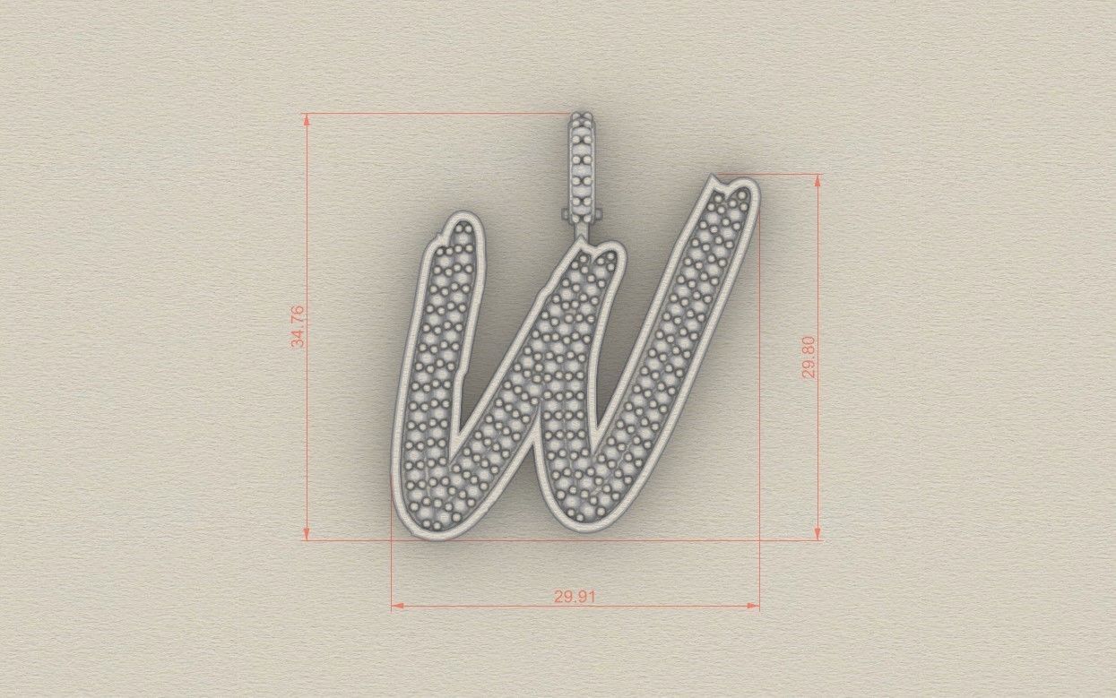 Model 845 Initial W Diamond Letter Pendant 3D print model_6