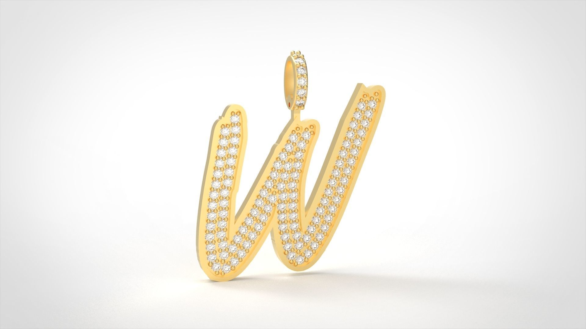 Model 845 Initial W Diamond Letter Pendant 3D print model_2