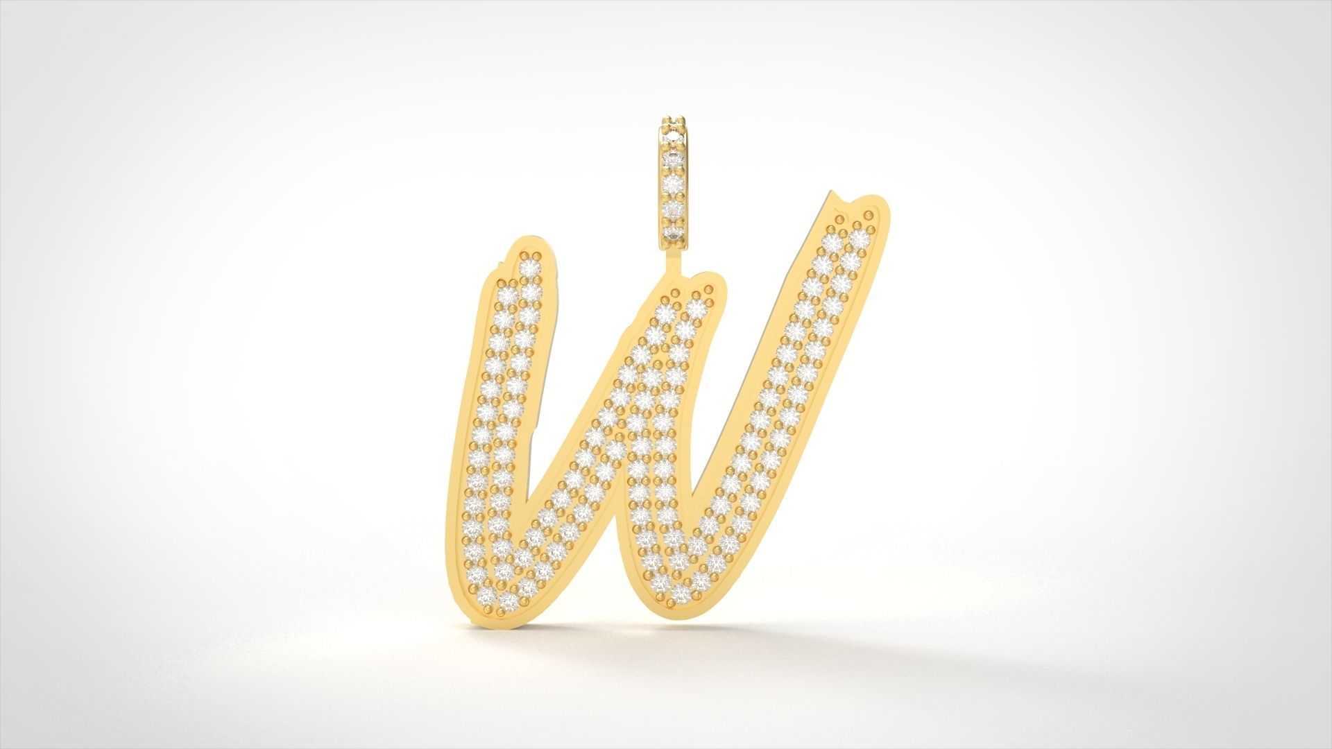 Model 845 Initial W Diamond Letter Pendant 3D print model_1