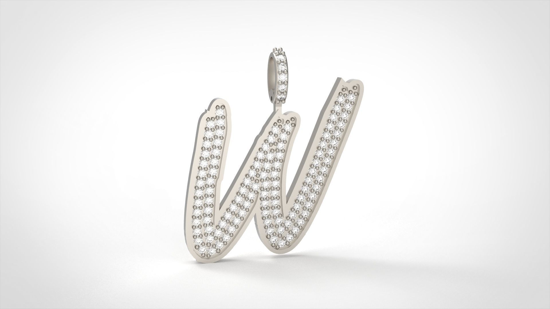 Model 845 Initial W Diamond Letter Pendant 3D print model_4