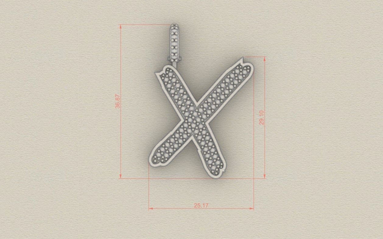 Model 846 Initial X Diamond Letter Pendant 3D print model_6