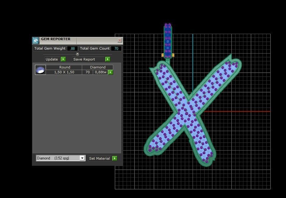 Model 846 Initial X Diamond Letter Pendant 3D print model_10