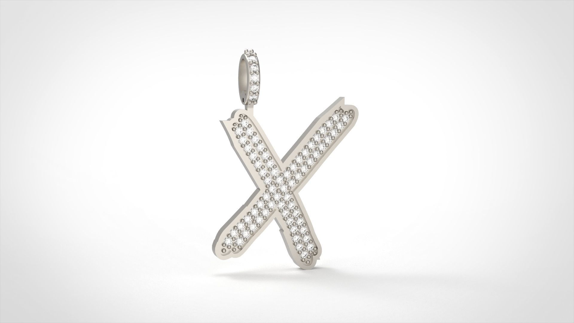 Model 846 Initial X Diamond Letter Pendant 3D print model_4