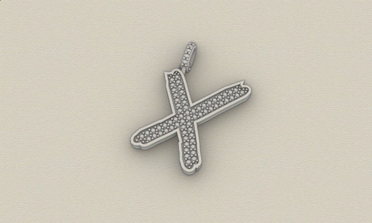 Model 846 Initial X Diamond Letter Pendant 3D print model_8