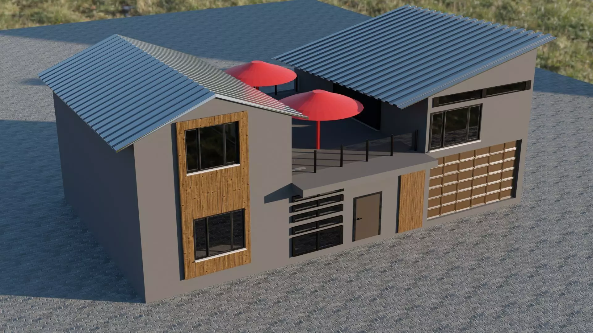 House with umbrella on top 3D model_0