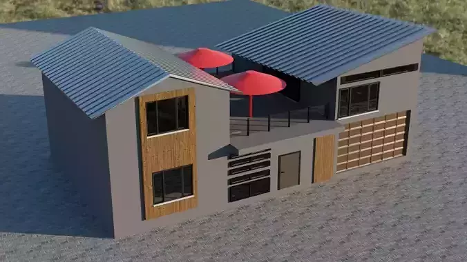 House with umbrella on top