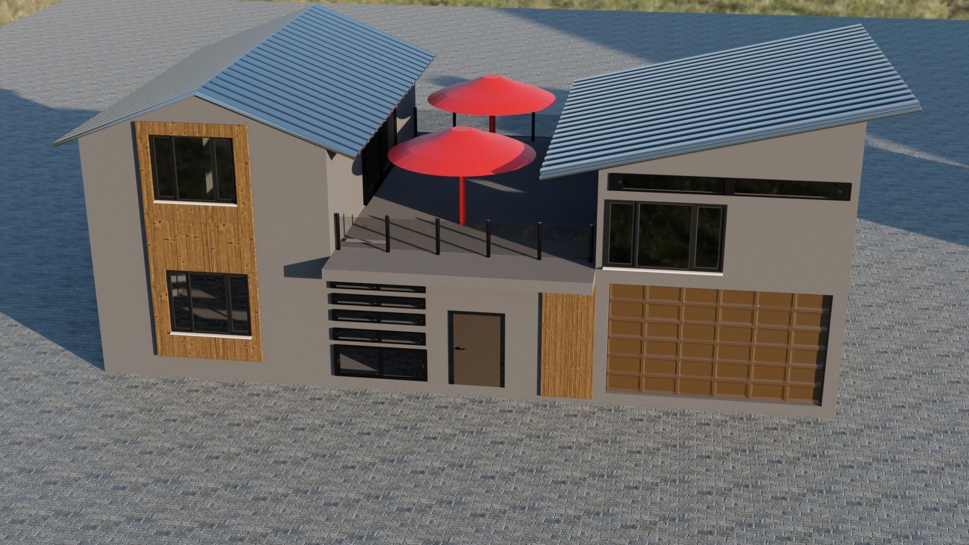 House with umbrella on top 3D model_1