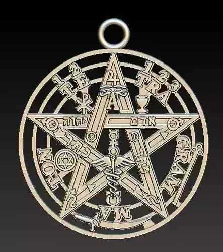 Tetragrammaton pendant in high relief hollowed 3D print model