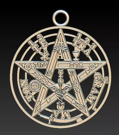 Tetragrammaton pendant in high relief hollowed 3D print model_0