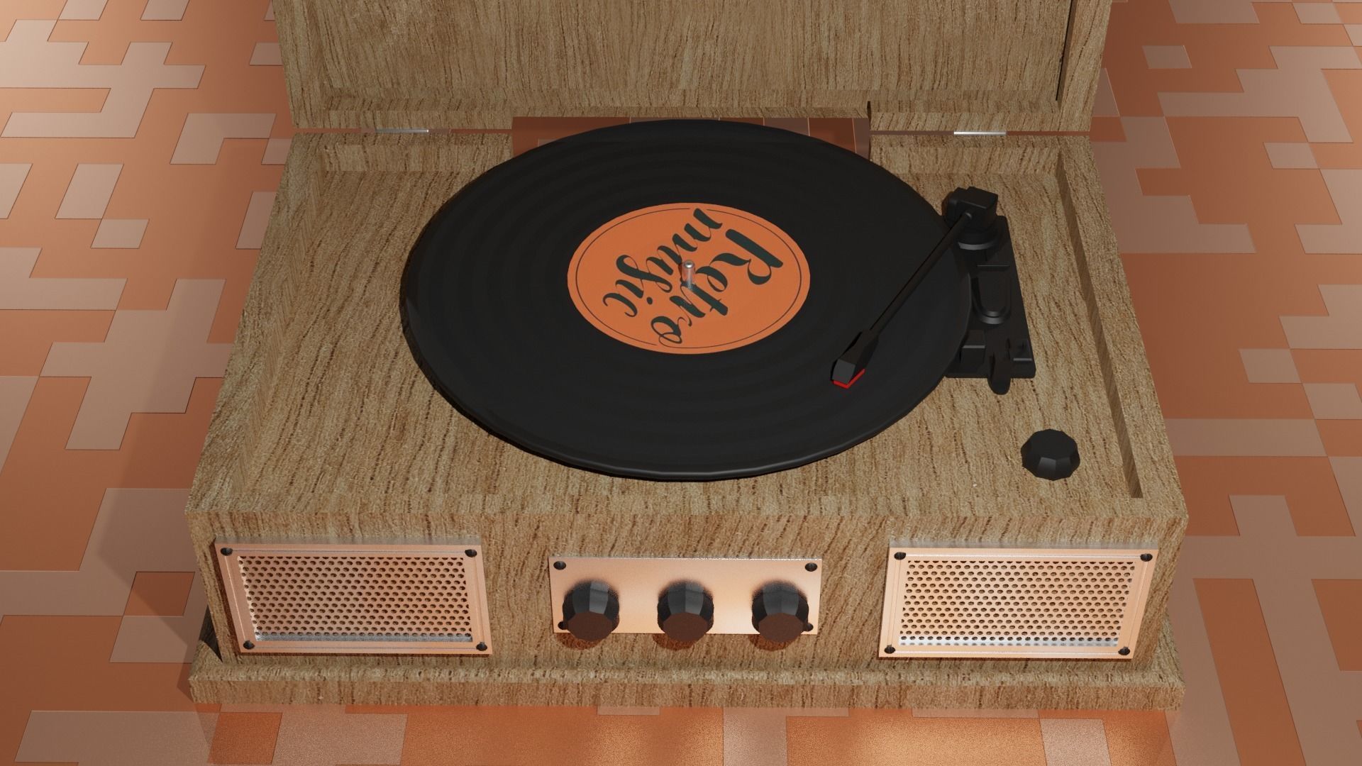 Vintage turntable Low-poly 3D model_1