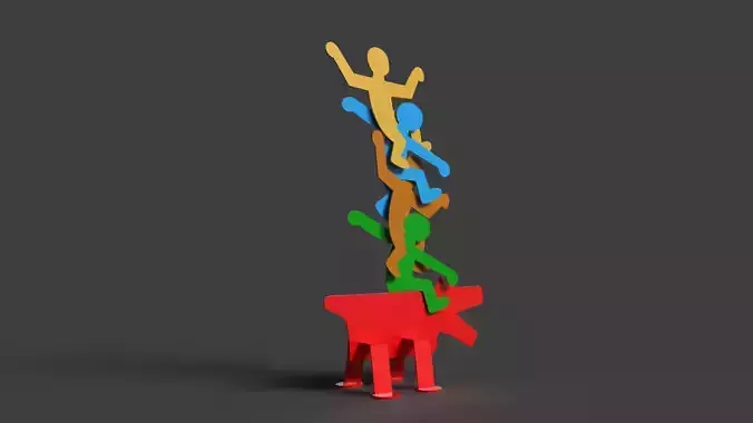 DOG AND ACROBATS SCULPTURE-BY KEITH HARING