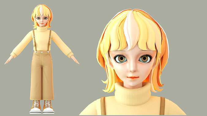 3D model Cartoon girl VR / AR / low-poly | CGTrader