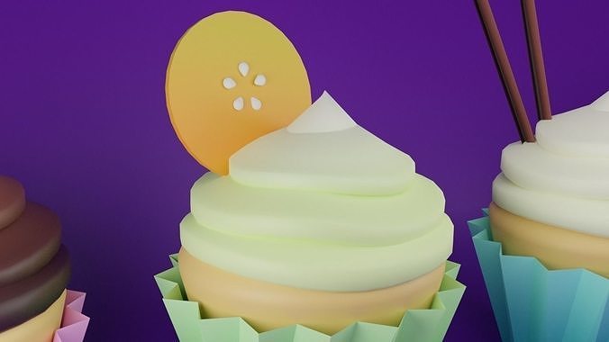 Blender3D  LOW POLY CUPCAKE MODEL Low-poly 3D model 5