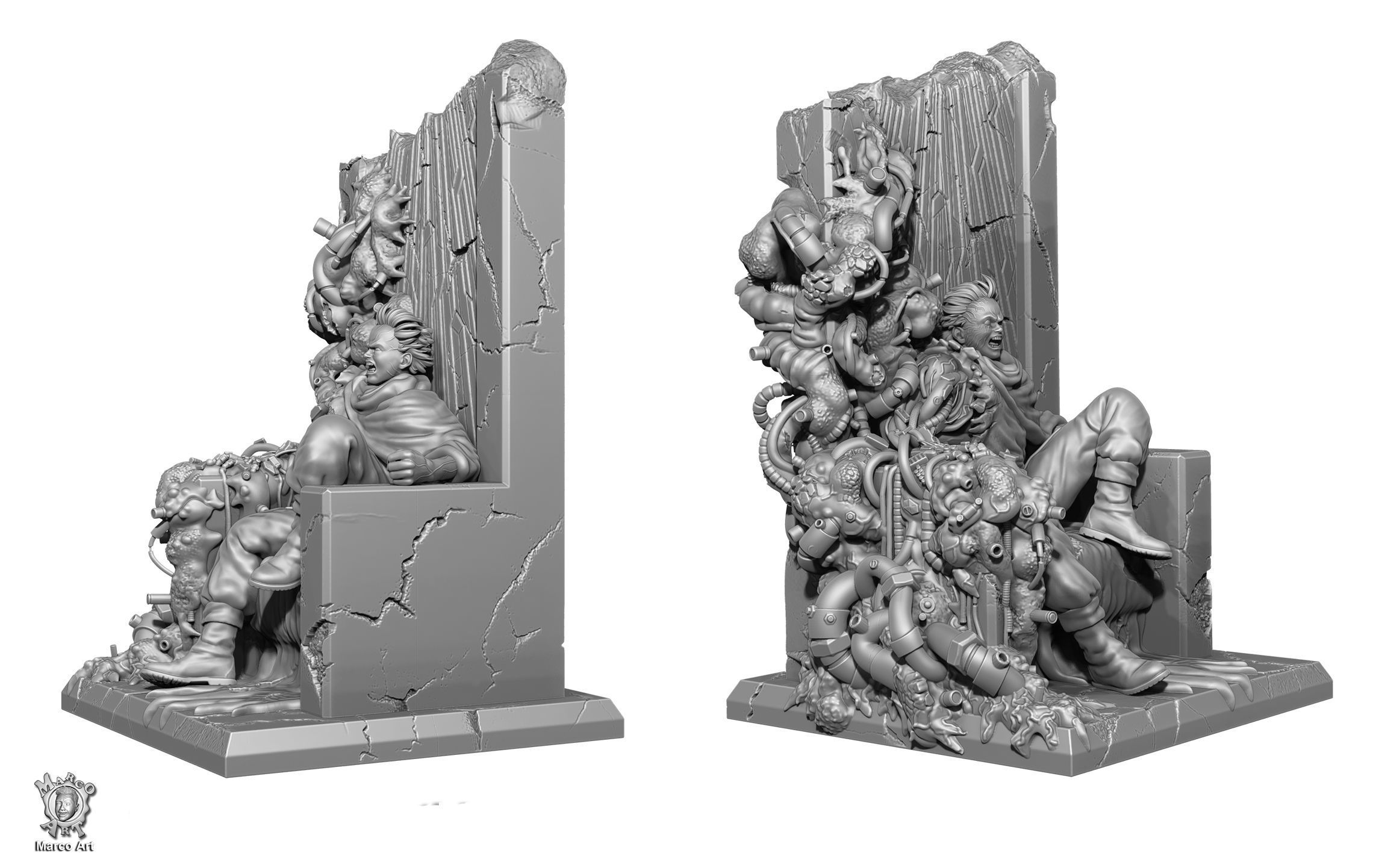 Akira statue of man on throne 3D print model_3